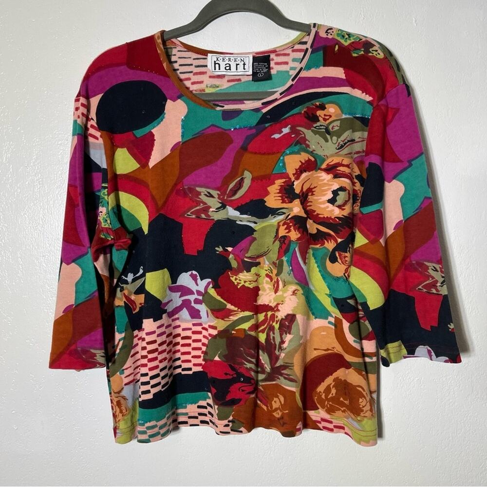 Keren Hart, Colorful Sequin Detail Blouse. Size Large. In good used condition!